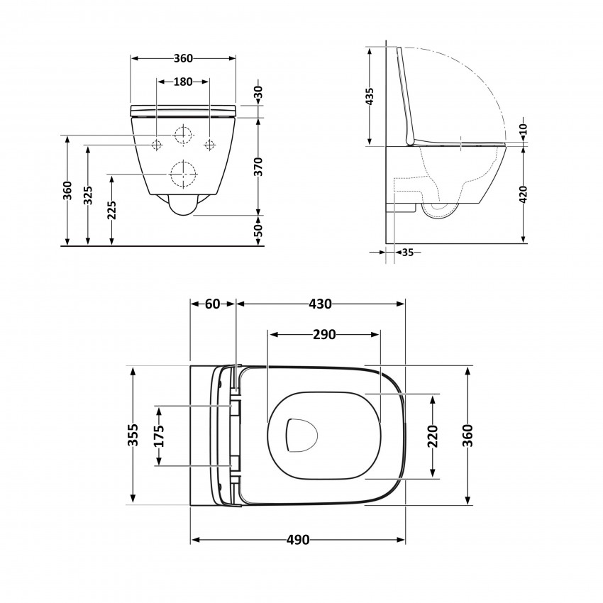 Унітаз підвісний Robin Rimless 490x370x360 мм, White, з сидінням Slim Duroplast/ Soft-close/ Quick Release QT1333046ENRW Qtap QTAP фото 1