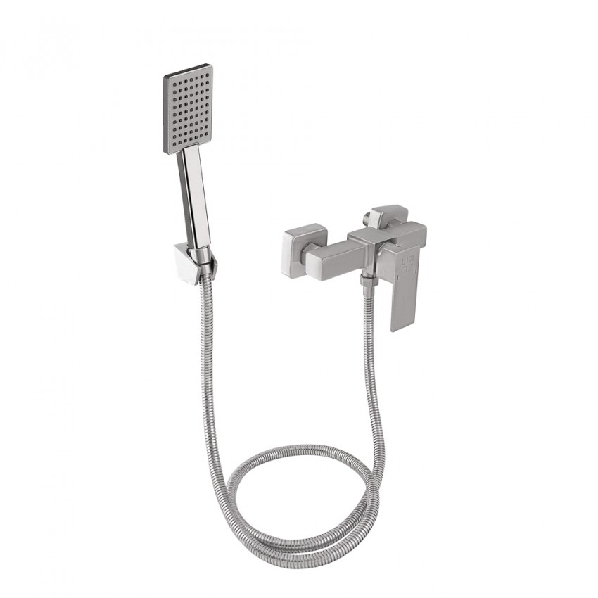 Змішувач для душу Kubis 010, Nickel (k35) із душовим гарнітуром LDKUB010NKS28535 Lidz LIDZ