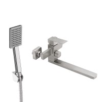 Змішувач для ванни Kubis 005, Nickel (k35) з поворотним виливом та душовим гарнітуром LDKUB005NKS28537 Lidz
