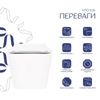 Унітаз підвісний Crow Rimless 520х360х290 мм, White, з сидінням Slim Duroplast/ Soft-close/ Quick Release QT05335170W Qtap QTAP фото 2