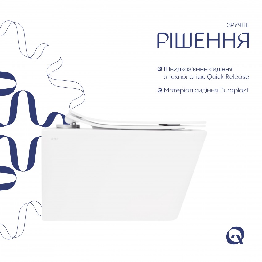 Унітаз підвісний Crow Rimless 520х360х290 мм, White, з сидінням Slim Duroplast/ Soft-close/ Quick Release QT05335170W Qtap QTAP фото 3