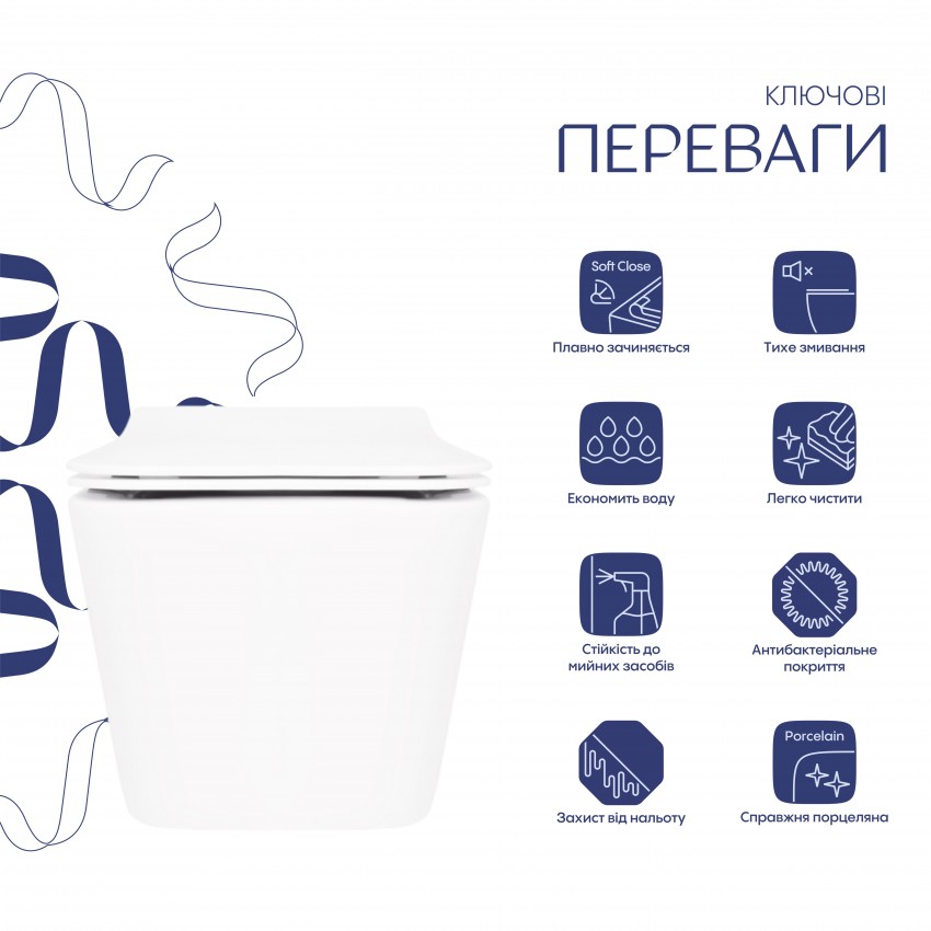 Унітаз підвісний Crow Rimless 520х360х290 мм, White, з сидінням Slim Duroplast/ Soft-close/ Quick Release QT05335170W Qtap QTAP фото 2