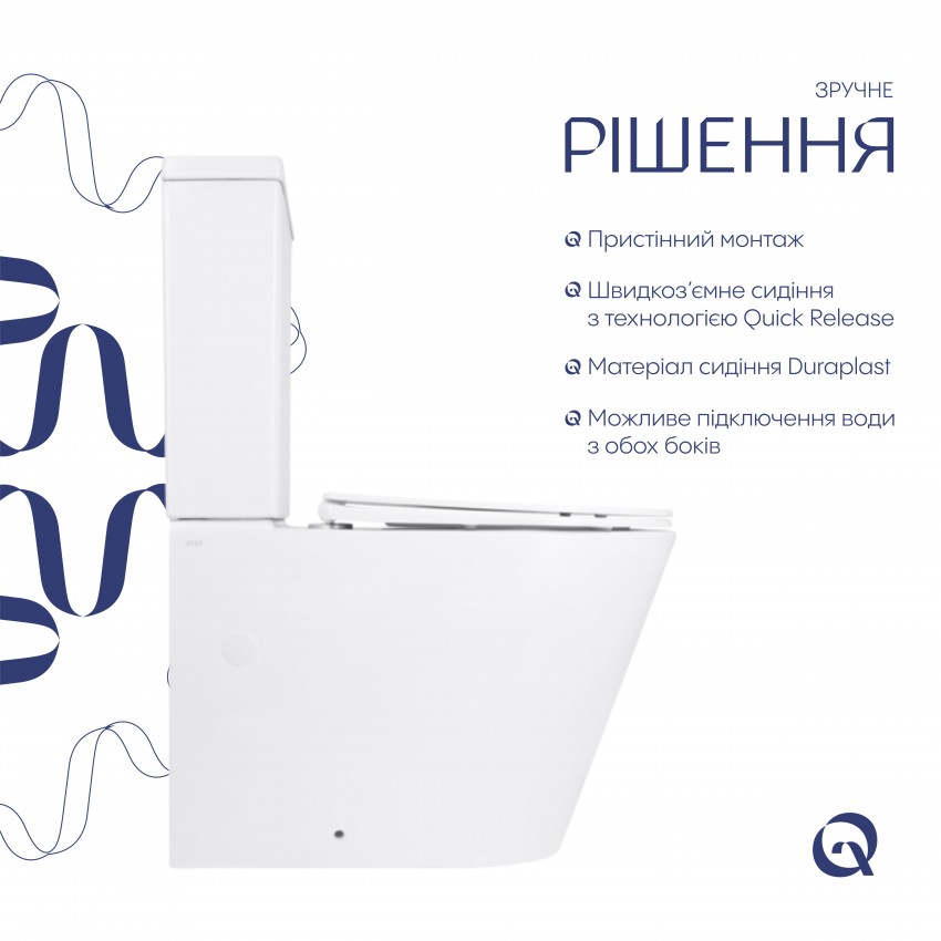 Унітаз підлоговий Swan Rimless 640×360×835 мм, White, з сидінням Slim Duroplast/ Soft-close/ Quick Release QT15222178W Qtap QTAP фото 3