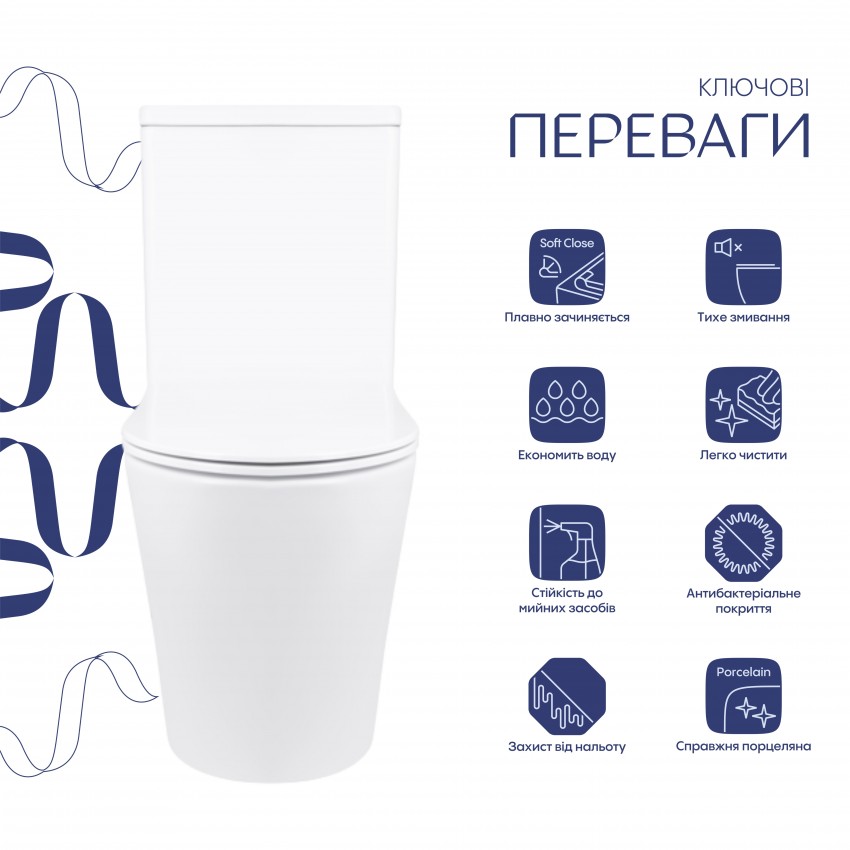 Унітаз підлоговий Swan Rimless 610×360×835 мм, White, з сидінням Slim Duroplast/ Soft-close/ Quick Release QT15222179W Qtap QTAP фото 2