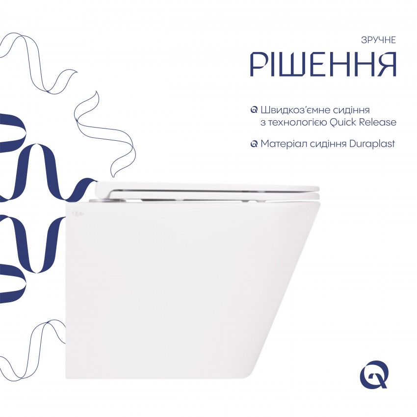 Унітаз підвісний Tern Rimless 490x340x350 мм, White, з сидінням Slim Duroplast/ Soft-close/ Quick Release QT1733052ERW Qtap QTAP фото 3