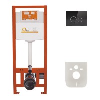 Комплект: Qtap Nest ST Інсталяція для унітазу 4 в 1 (Клавіша змиву 175х245х4 мм, Glass Black, кругла)