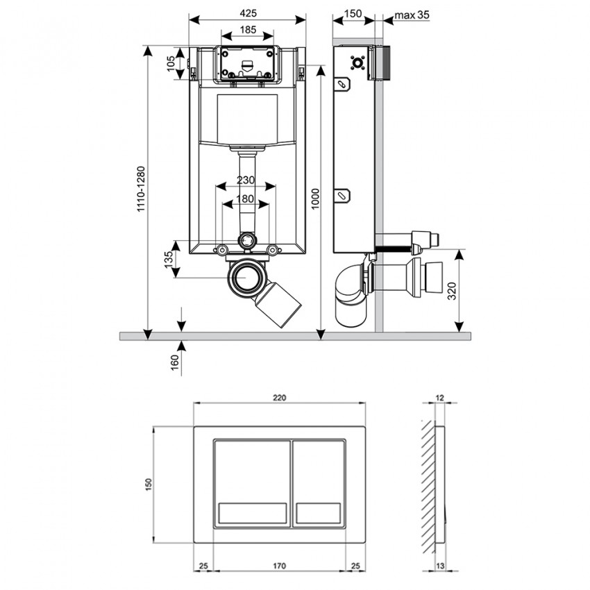 Комплект: Qtap Nest ST Інсталяція для унітазу 4 в 1 (150x220x13 мм, Chrome, квадратна) QTAP фото 1