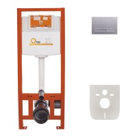 Комплект: Qtap Nest ST Інсталяція для унітазу 4 в 1 (Клавіша змиву 150x220x13 мм, Satin, лінійна)