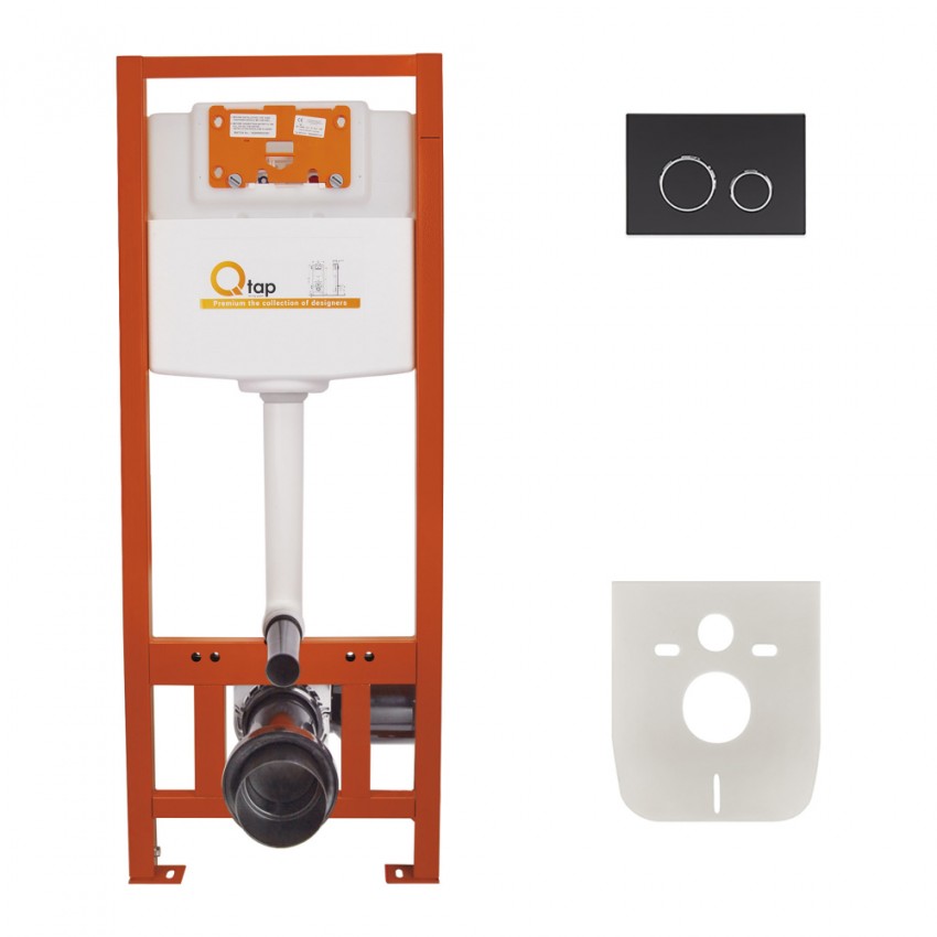 Комплект: Qtap Nest ST Інсталяція для унітазу 4 в 1 (Клавіша змиву 150x220x13 мм, Matt Black, кругла) QTAP
