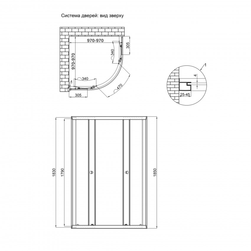 Душова кабіна Taurus CRM1011AC6, 100х100 см, полукругла, скло 6 мм Clear, CalcLess, розсувна, без піддону Qtap QTAP фото 1