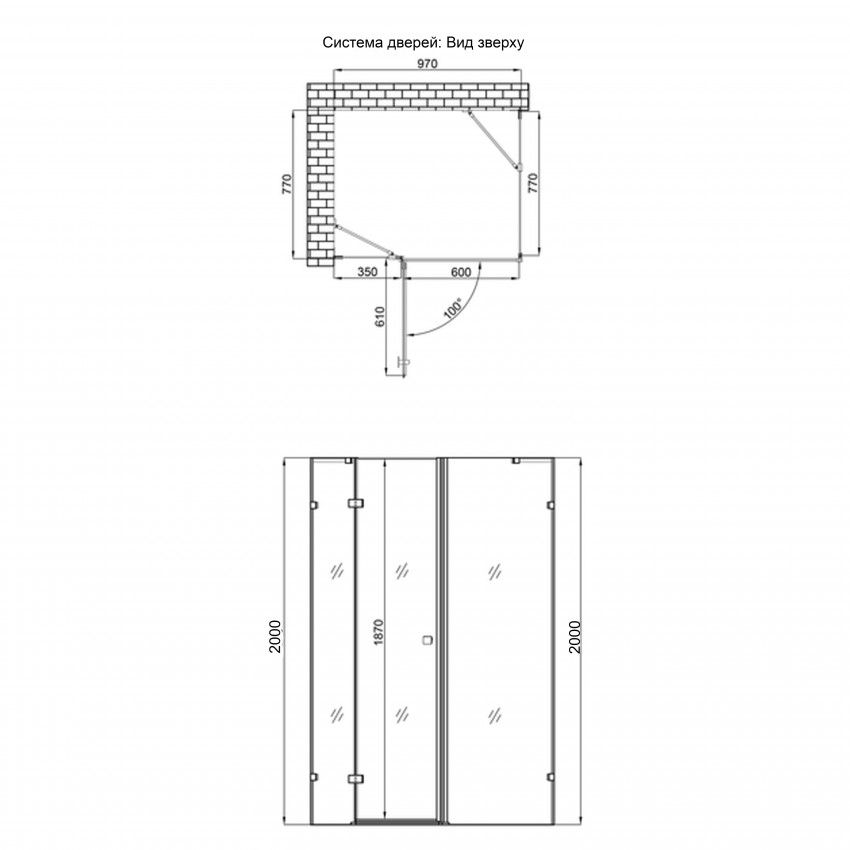 Душова кабіна Capricorn CRM1018RC6, 100x80 см, прямокутна, скло 6 мм Clear, CalcLess, розпашна, без піддону Qtap QTAP фото 1