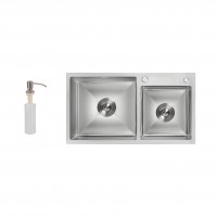 Мийка для кухні з двома чашами інтегрована Handmade H7843 (LDH7843BRU35387) Brushed Steel 3,0/1,0 мм Lidz