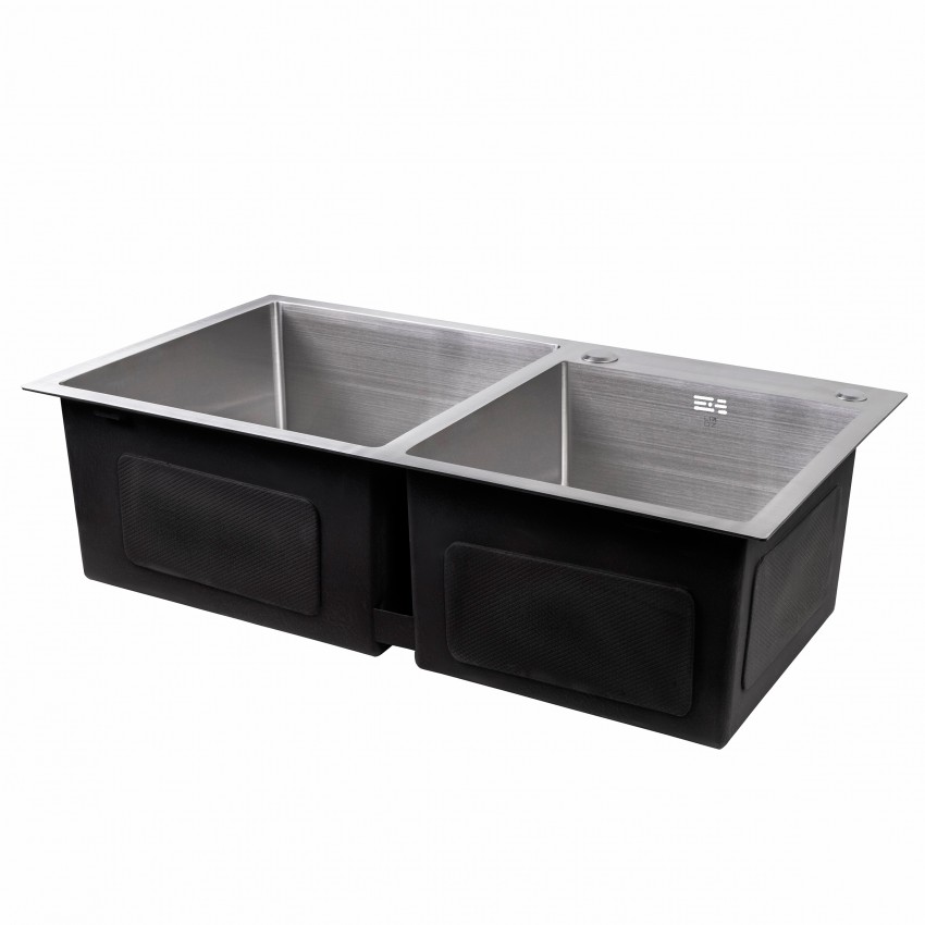 Мийка для кухні з двома чашами інтегрована Handmade H7843 (LDH7843BRU35387) Brushed Steel 3,0/1,0 мм Lidz LIDZ фото 3