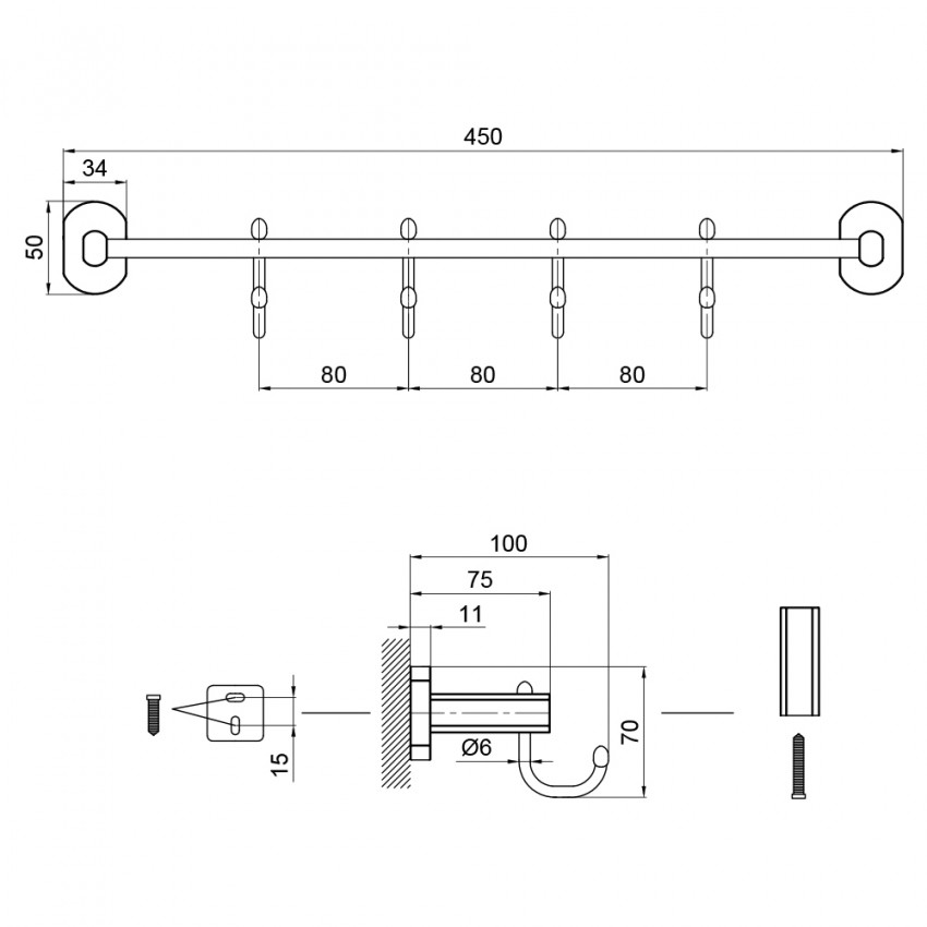 Тримач для рушника Liberty, 4 гачки, 450 мм, Black QTLIBBLM1154-4 Qtap QTAP фото 1