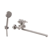 Змішувач для ванни Aria 005, Nickel (k35) з довгим поворотним виливом та душовим гарнітуром LDARI005NKS34939 Lidz
