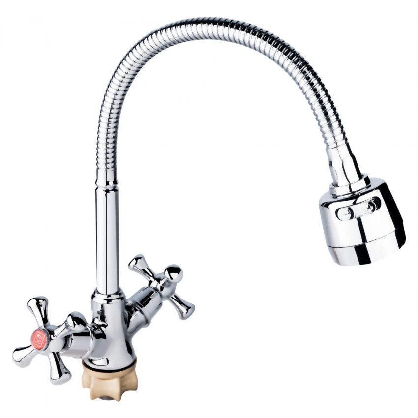 Змішувач для кухні Lamb 274F, Chrome двовентильний з гнучким виливом LDLAM274FCRM35074 Lidz LIDZ