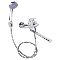 Змішувач для ванни Anny 0051, Chrome (k40) з довгим поворотним виливом та душовим гарнітуром LD43790051CRM35128 Lidz