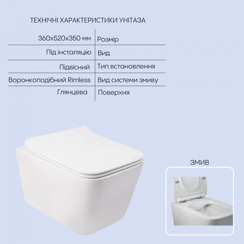 Готове рішення Qtap для ванної кімнати: підвісний унітаз Crow Rimless + комплект інсталяції Nest 4 в 1 (кругла клавіша Chrome) QTAP фото 2