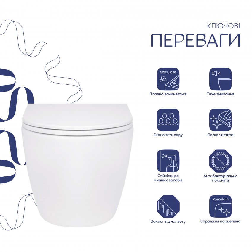 Унітаз підвісний Robin Rimless 575x360x360 мм, White, з сидінням Slim Duroplast/ Soft-close/ Quick Release QT13332141ERW Qtap QTAP фото 2