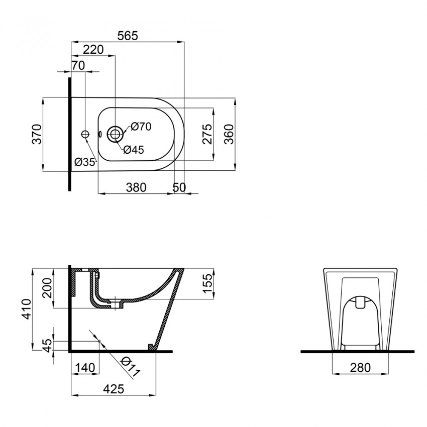 Біде підлогове Swan 560х360х410 мм, White QT15443378W Qtap QTAP фото 1