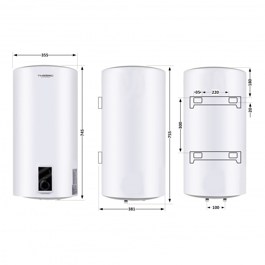 Водонагрівач електричний 50 л SLIM вертикальний, сухий ТЕН 2,0 кВт D50V20JD1K Thermo Alliance Thermo Alliance фото 1