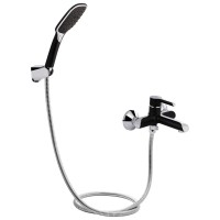 Змішувач для ванни Grand, Chrome/Black (k35) з душовим гарнітуром QTGRABCR006 Qtap
