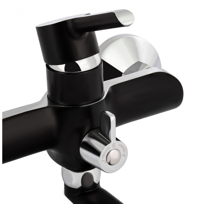 Змішувач для ванни Grand, Chrome/Black (k35 з довгим поворотним виливом та душовим гарнітуром QTGRABCR005 Qtap QTAP фото 3