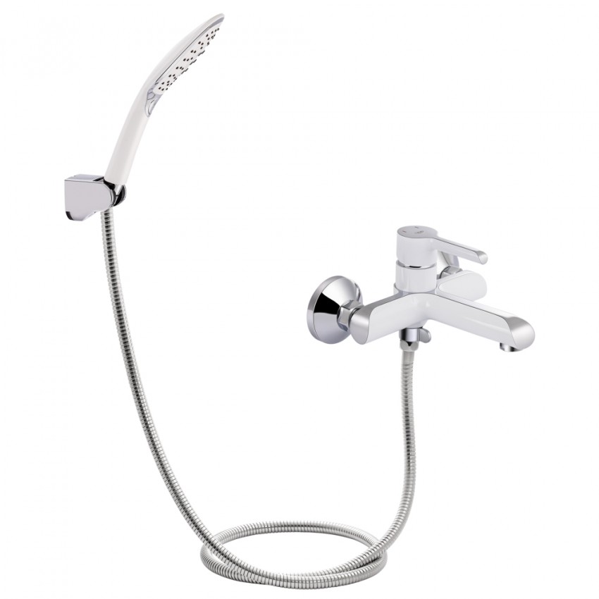 Змішувач для ванни Grand, Chrome/White (k35) з душовим гарнітуром QTGRAWCR006 Qtap QTAP