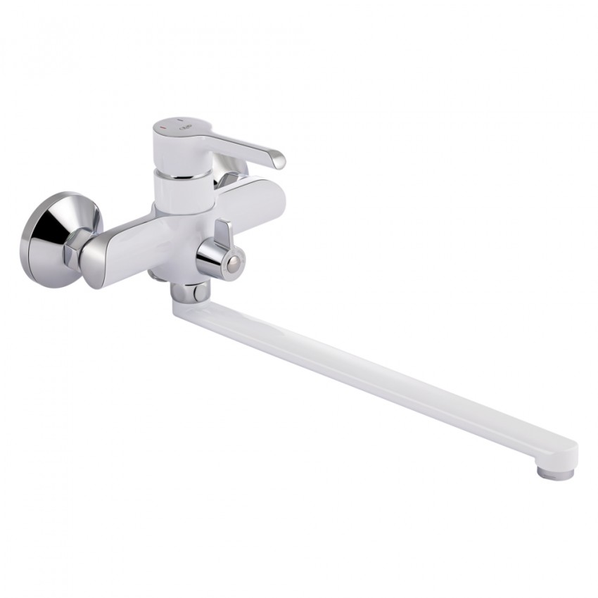 Змішувач для ванни Grand, Chrome/White (k35) з довгим поворотним виливом та душовим гарнітуром QTGRAWCR005 Qtap QTAP фото 2