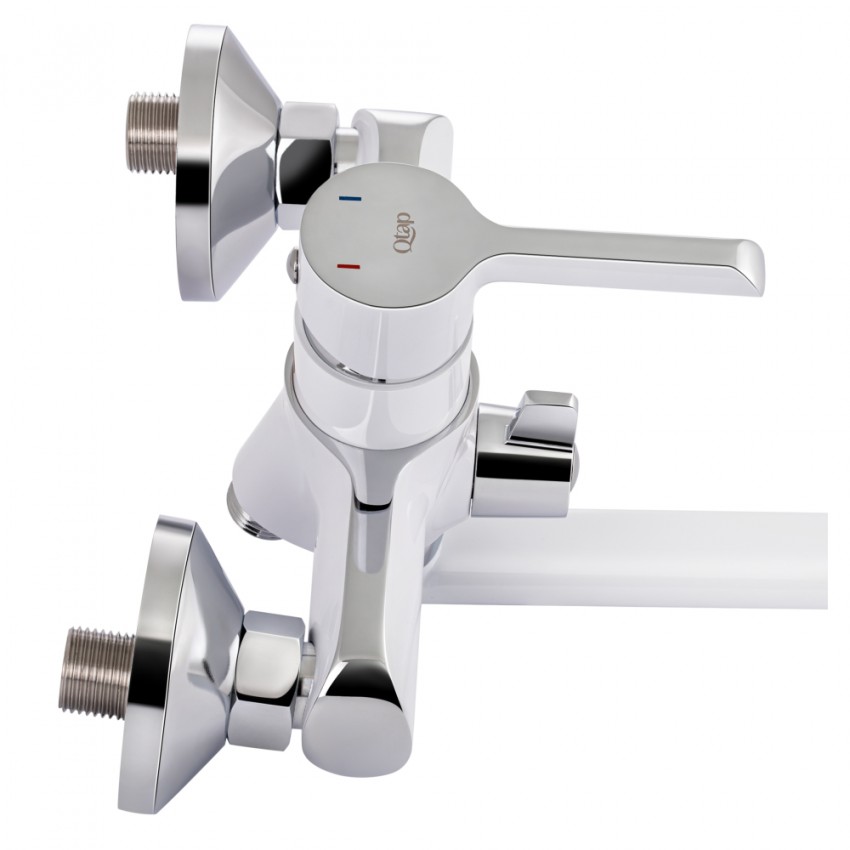 Змішувач для ванни Grand, Chrome/White (k35) з довгим поворотним виливом та душовим гарнітуром QTGRAWCR005 Qtap QTAP фото 4