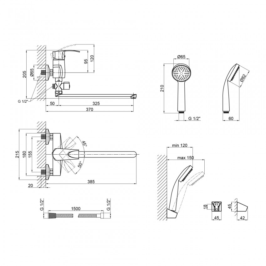 Змішувач для ванни Anny 005C2, Chrome (k40) з довгим поворотним виливом та душовим гарнітуром LDANN005C2CRM35102 Lidz LIDZ фото 1