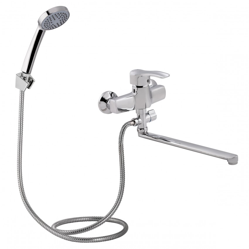 Змішувач для ванни Anny 005C2, Chrome (k40) з довгим поворотним виливом та душовим гарнітуром LDANN005C2CRM35102 Lidz LIDZ