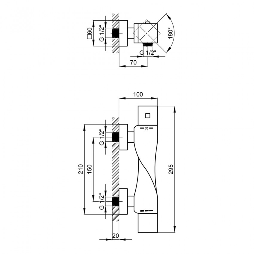 Змішувач для душу Zkrouceny, Chrome термостатичний QTZKR40T105C Chrome Qtap QTAP фото 1
