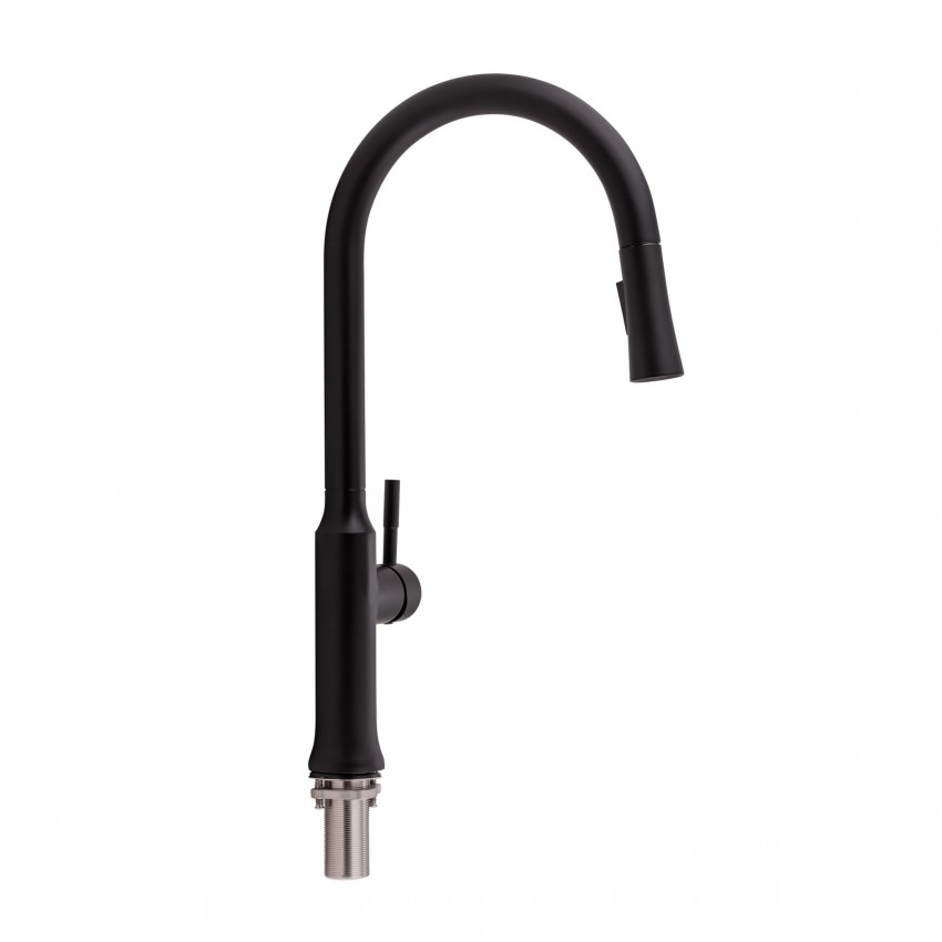 Змішувач для кухні Baruska, Matt Black (k35) з висувним виливом QTBAR9137103UB Qtap QTAP