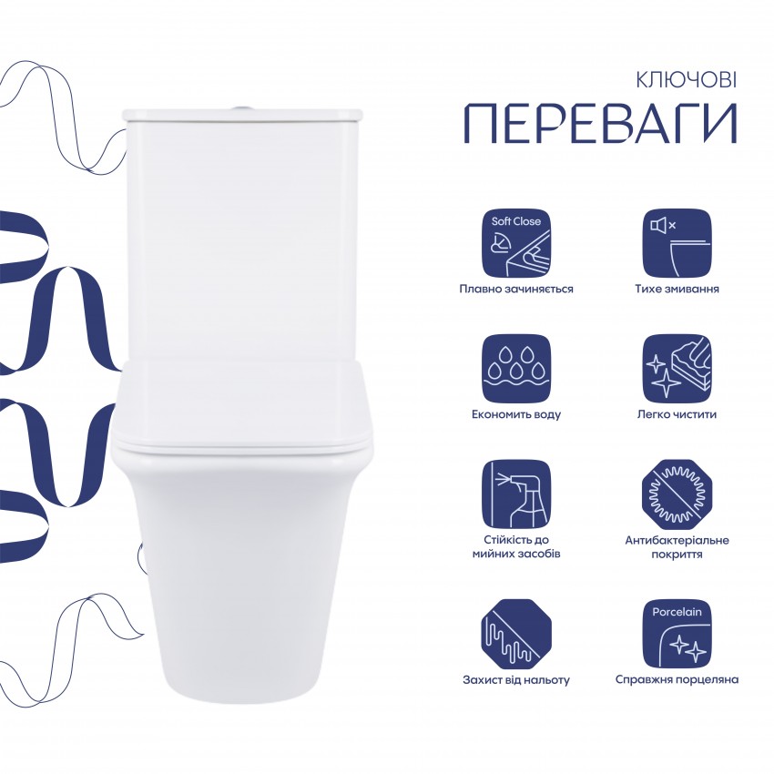 Унітаз підлоговий Kalao Rimless 660×360×820 мм, White, з сидінням Slim Duroplast/ Soft-close/ Quick Release QT08221213A W Qtap QTAP фото 2