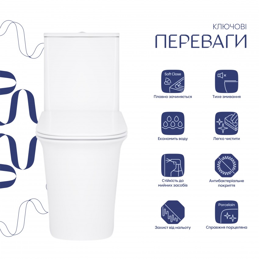 Унітаз підлоговий Nando Rimless 620×345×800 мм, White, з сидінням Slim Duroplast/ Soft-close/ Quick Release QT12221222AW Qtap QTAP фото 2