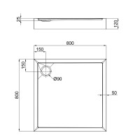 Душовий піддон Tern 308812C, 80x80x12 см, квадратний, акриловий + ніжки, діаметр зливу 90 мм + сифон з гідрозатвором хром Qtap QTAP фото 1