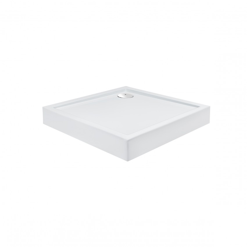 Душовий піддон Tern 308812C, 80x80x12 см, квадратний, акриловий + ніжки, діаметр зливу 90 мм + сифон з гідрозатвором хром Qtap QTAP