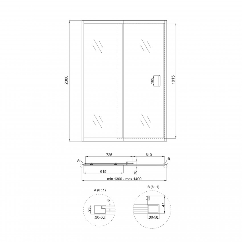 Двері в нішу Taurus CRM2013-14.C6, скло 6 мм Clear, CalcLess, рег. профіль 130-140x200 см, розсувні Qtap QTAP фото 1