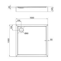 QT Душовий піддон Tern 301112, 100x100x12 см, квадратний, акриловий + ніжки, діаметр зливу 90 мм QTAP фото 1