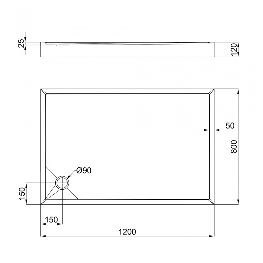 Душовий піддон Tern 3012812, 120x80x12 см, прямокутний, акриловий + ніжки, діаметр зливу 90 мм Qtap QTAP фото 1