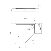 Душовий піддон Diamond 301112, 100x100x12 см, п'ятикутний, акриловий + ніжки, діаметр зливу 90 мм Qtap QTAP фото 1