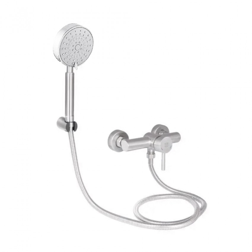 Змішувач для душу Aria 010, Nickel (k35) із душовим гарнітуром LDARI010NKS43361 Lidz LIDZ