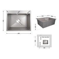 Мийка для кухні інтегрована Handmade H6050G, Brushed Grey PVD, 3,0/1,0 мм, LDH6050GPVD43622 Lidz LIDZ фото 1