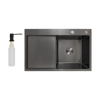 Мийка для кухні інтегрована Handmade H7849BL крило ліворуч (LDH6545BPVD43623) Brushed Black PVD 3,0/1,0 мм Lidz