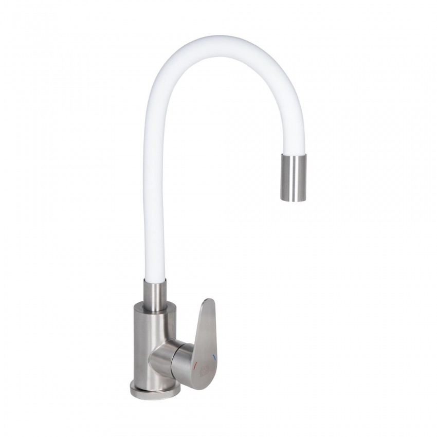 Змішувач для кухні Vida 015F3, White (k35) з гнучким виливом LDVID015F3WHI43357 Lidz LIDZ