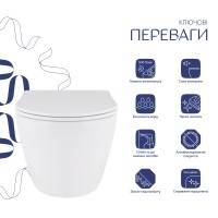 Унітаз підвісний Robin Ultra Quiet 490x365x325 мм, White, з сидінням Slim Duroplast/ Soft-close/ Quick Release QT13332381АSW Qtap QTAP фото 2