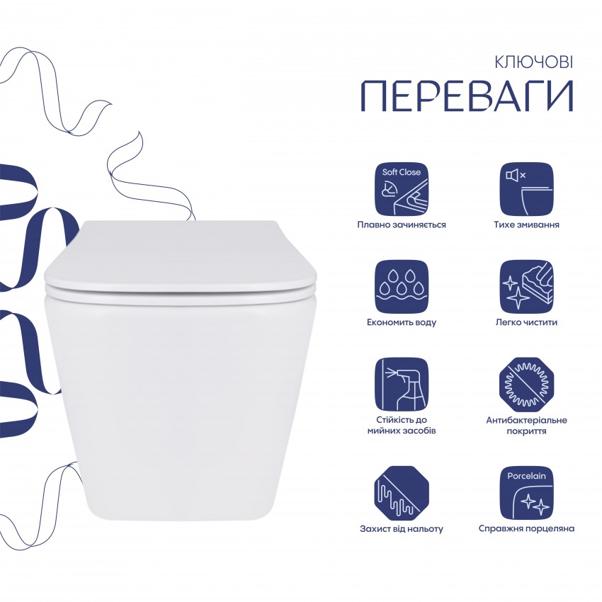 Унітаз підвісний Tern Ultra Quiet 490x365x325 мм, White, з сидінням Slim Duroplast/ Soft-close/ Quick Release QT17332303ASW Qtap QTAP фото 2