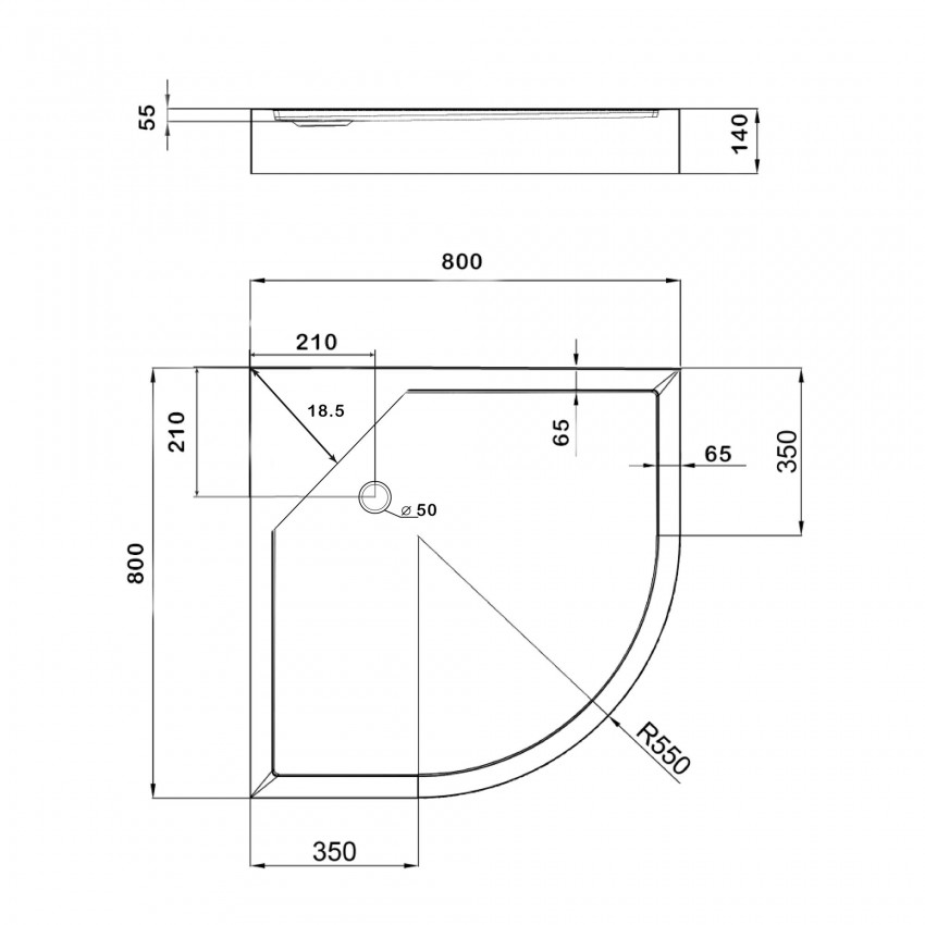 Душовий піддон Kapielka ST80x80x14 низький, напівкруглий, діаметр зливу 52 мм Lidz LIDZ фото 1