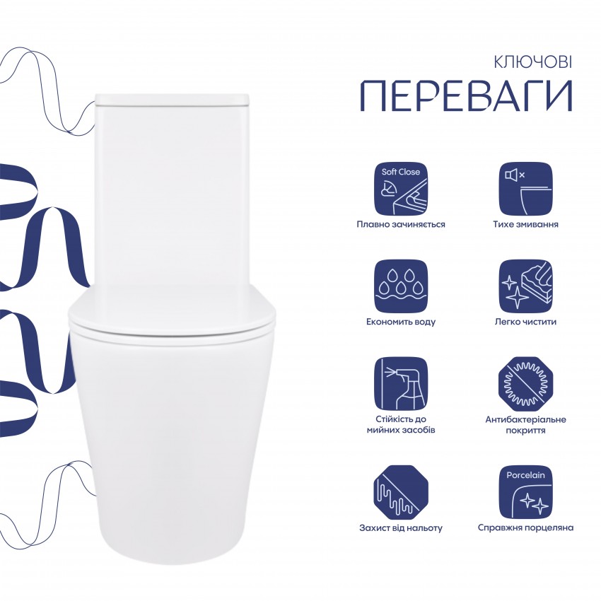 Унітаз підлоговий Scorpio Ultra Quiet 675×365×865 мм, White, з сидінням Slim Duroplast/ Soft-close/ Quick Release QT14222125AUQW Qtap QTAP фото 2